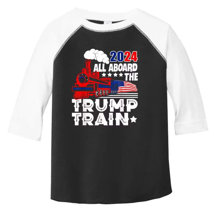 Trump 2024 All Aboard The Trump Train Usa American Flag Toddler Fine Jersey T-Shirt