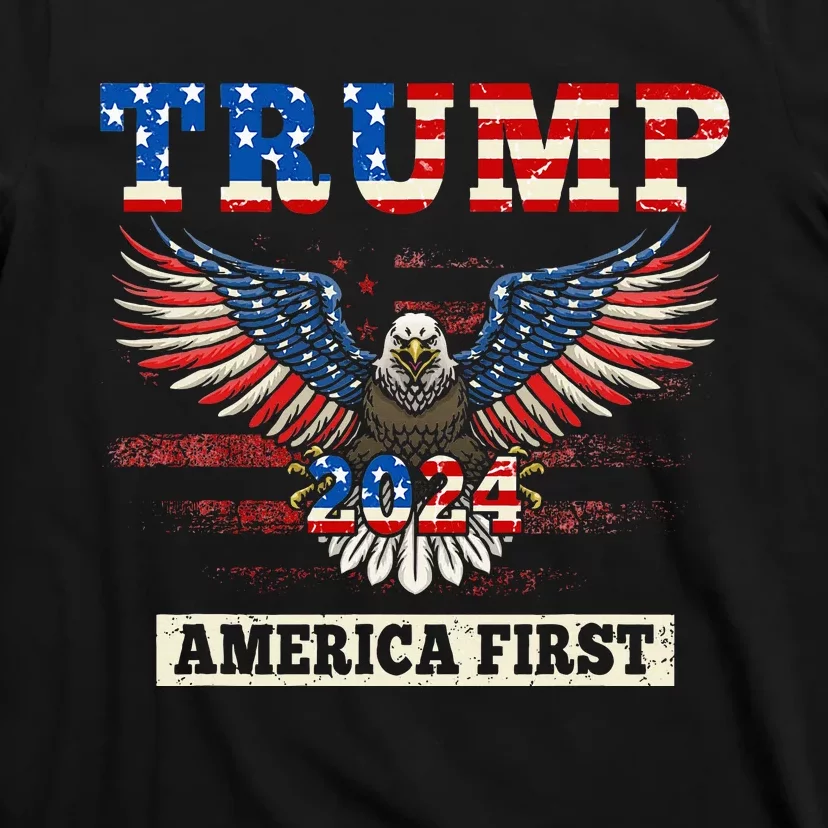 Trump 2024 America First Bald Eagle Pro Trump Usa Flag T-Shirt