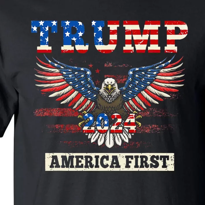 Trump 2024 America First Bald Eagle Pro Trump Usa Flag Tall T-Shirt