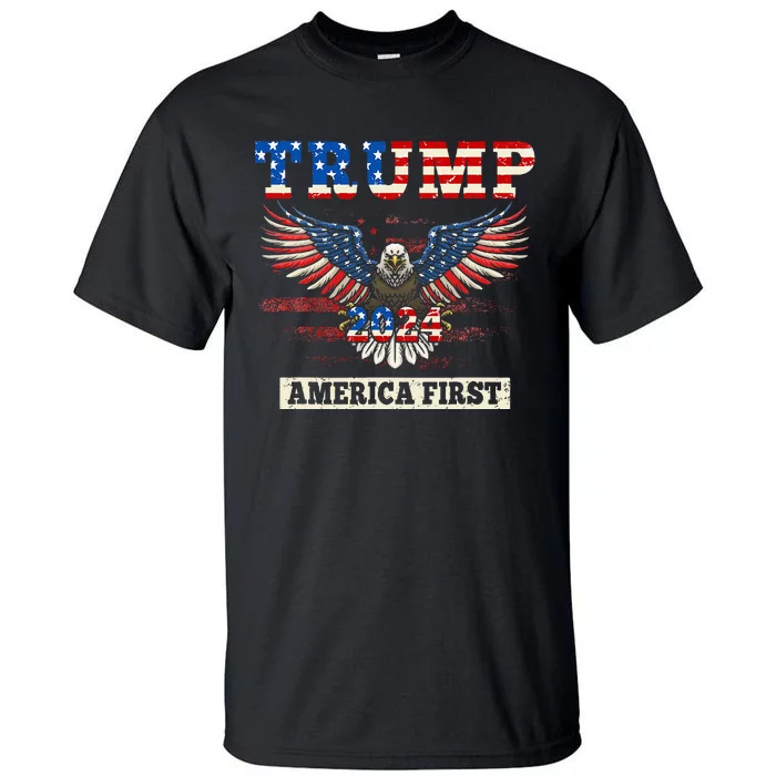 Trump 2024 America First Bald Eagle Pro Trump Usa Flag Tall T-Shirt