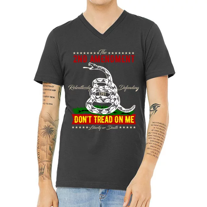 The 2nd Amendment Dont Tread On Me Gadsden Flag V-Neck T-Shirt