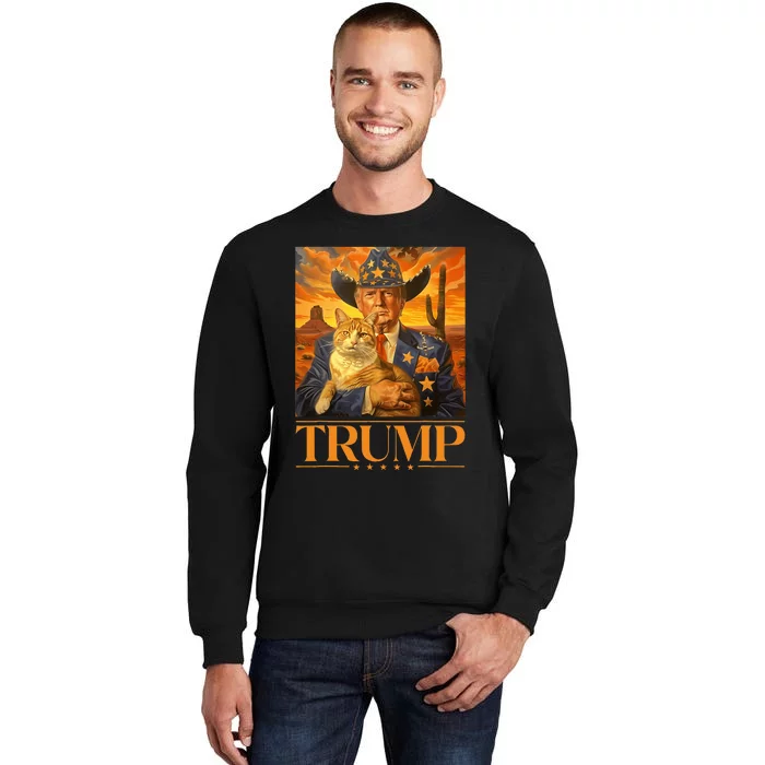 Trump 2024 And Cat Western Cowboy Patriotic Sweatshirt