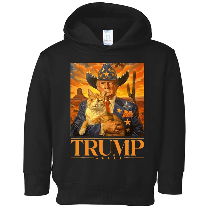 Trump 2024 And Cat Western Cowboy Patriotic Toddler Hoodie