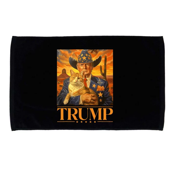 Trump 2024 And Cat Western Cowboy Patriotic Microfiber Hand Towel