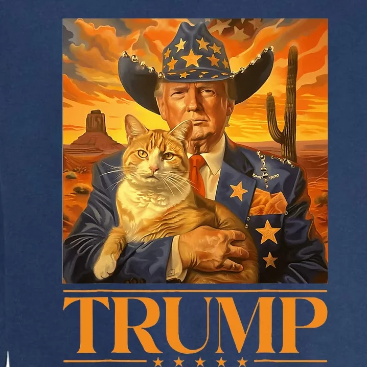 Trump 2024 And Cat Western Cowboy Patriotic Garment-Dyed Sweatshirt