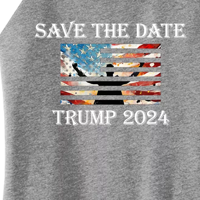 Trump 2024 American Flag Save The Date Take America Back Great Gift Women’s Perfect Tri Rocker Tank