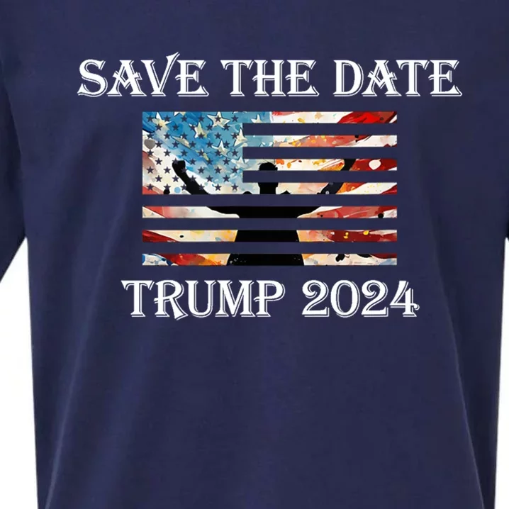 Trump 2024 American Flag Save The Date Take America Back Great Gift Sueded Cloud Jersey T-Shirt