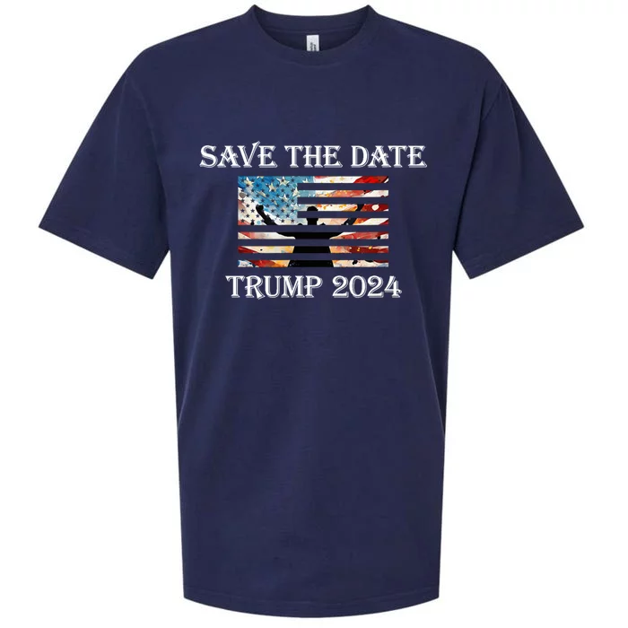 Trump 2024 American Flag Save The Date Take America Back Great Gift Sueded Cloud Jersey T-Shirt