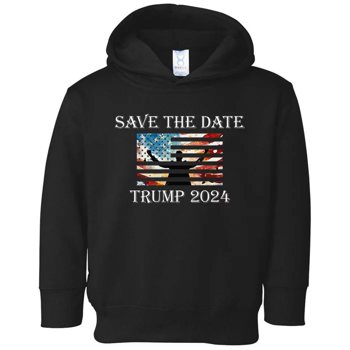 Trump 2024 American Flag Save The Date Take America Back Toddler Hoodie