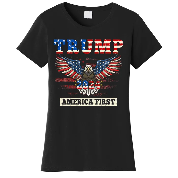 Trump 2024 America First Bald Eagle Pro Trump Usa Flag Women's T-Shirt