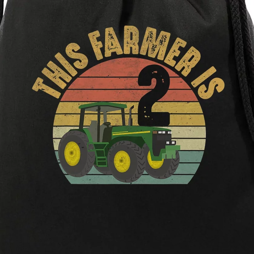 Tractor 2nd Birthday 2 Year Old Farmer Farm Theme Bday Party Drawstring Bag