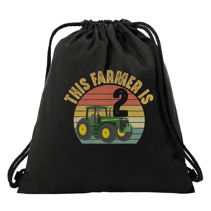 Tractor 2nd Birthday 2 Year Old Farmer Farm Theme Bday Party Drawstring Bag