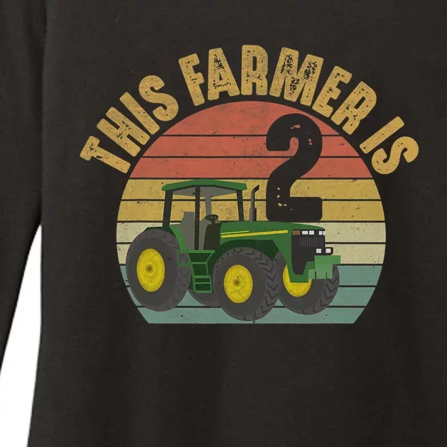 Tractor 2nd Birthday 2 Year Old Farmer Farm Theme Bday Party Womens CVC Long Sleeve Shirt