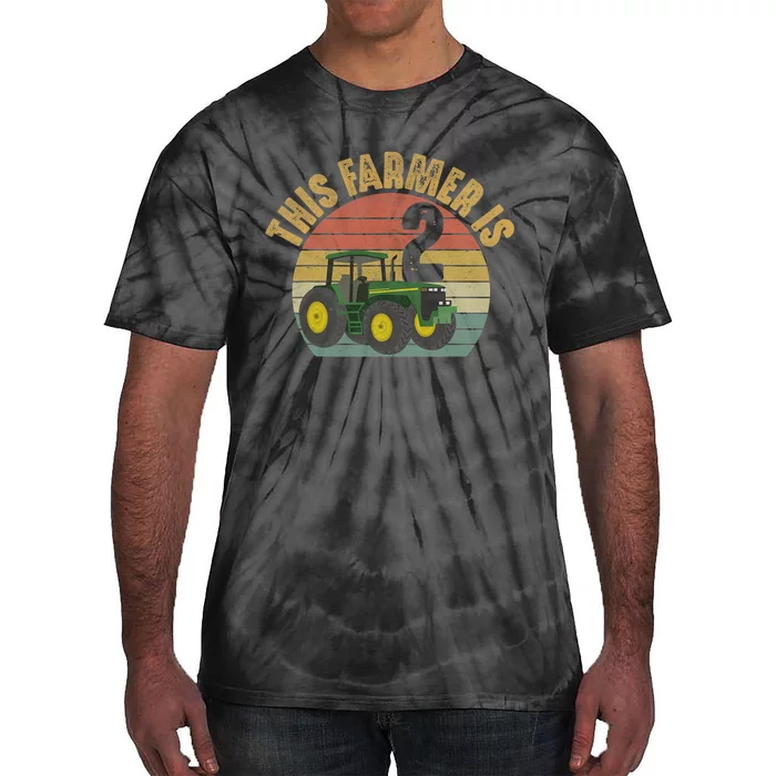 Tractor 2nd Birthday 2 Year Old Farmer Farm Theme Bday Party Tie-Dye T-Shirt