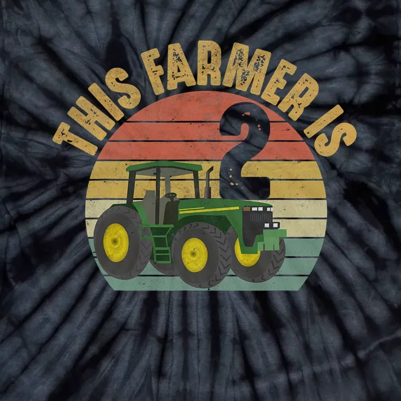 Tractor 2nd Birthday 2 Year Old Farmer Farm Theme Bday Party Tie-Dye T-Shirt