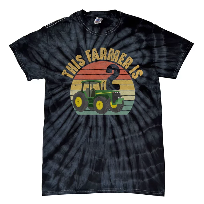 Tractor 2nd Birthday 2 Year Old Farmer Farm Theme Bday Party Tie-Dye T-Shirt