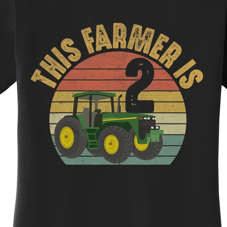 Tractor 2nd Birthday 2 Year Old Farmer Farm Theme Bday Party Women's T-Shirt