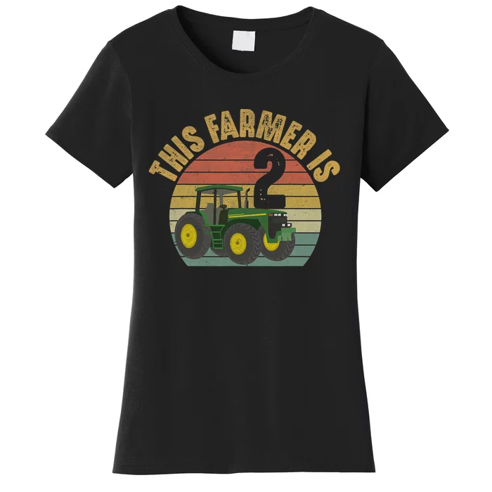 Tractor 2nd Birthday 2 Year Old Farmer Farm Theme Bday Party Women's T-Shirt