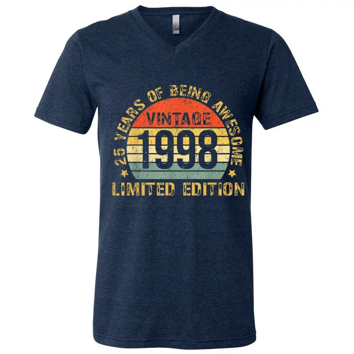 Turning 25 Birthday Decorations  25th BDay 1998 Birthday V-Neck T-Shirt