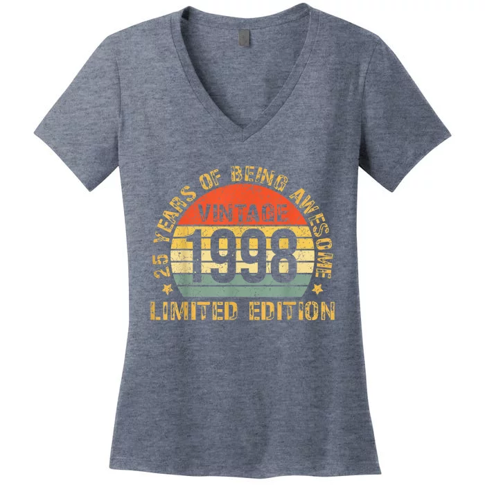 Turning 25 Birthday Decorations  25th BDay 1998 Birthday Women's V-Neck T-Shirt