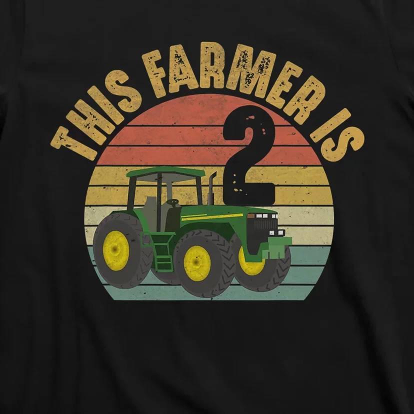 Tractor 2nd Birthday 2 Year Old Farmer Farm Theme Bday Party T-Shirt