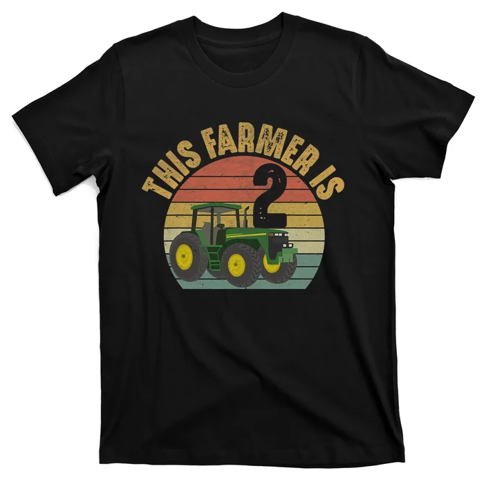 Tractor 2nd Birthday 2 Year Old Farmer Farm Theme Bday Party T-Shirt