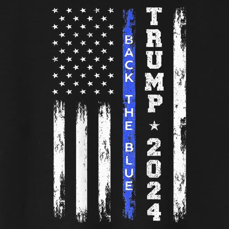 Trump 2024 Back The Blue Thin Blue Line American Flag Police Women's Crop Top Tee