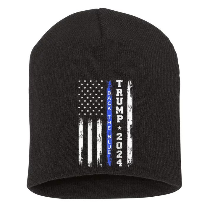 Trump 2024 Back The Blue Thin Blue Line American Flag Police Short Acrylic Beanie