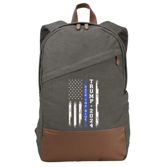 Trump 2024 Back The Blue Thin Blue Line American Flag Police Cotton Canvas Backpack