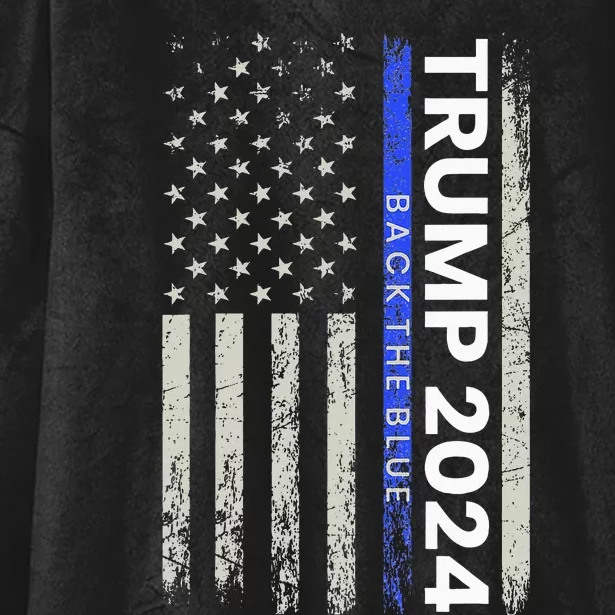 Trump 2024 Back The Blue Thin Blue Line Police American Flag Hooded Wearable Blanket