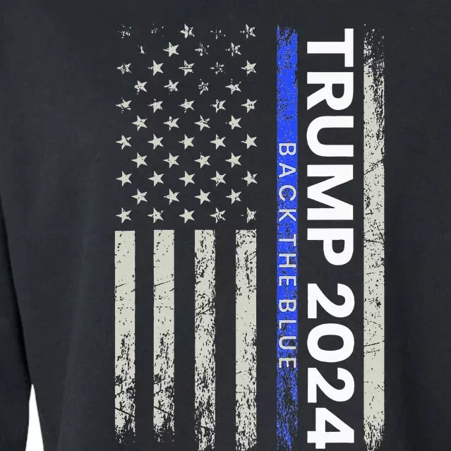 Trump 2024 Back The Blue Thin Blue Line Police American Flag Cropped Pullover Crew