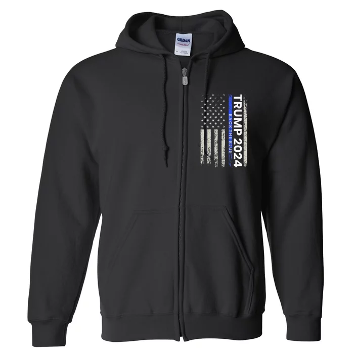 Trump 2024 Back The Blue Thin Blue Line Police American Flag Full Zip Hoodie