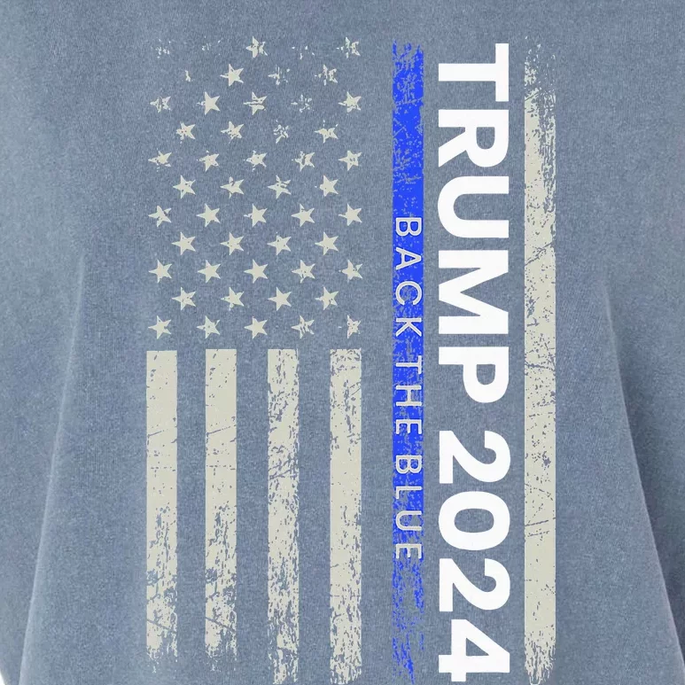 Trump 2024 Back The Blue Thin Blue Line Police American Flag Garment-Dyed Women's Muscle Tee