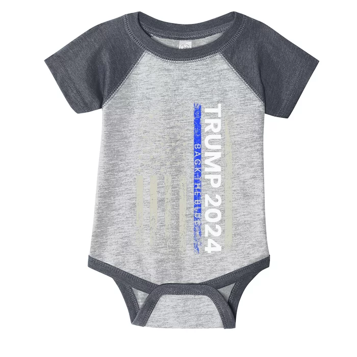 Trump 2024 Back The Blue Thin Blue Line Police American Flag Infant Baby Jersey Bodysuit