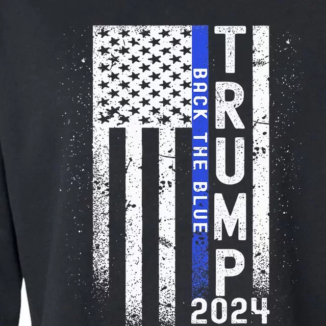 Trump 2024 Back The Blue American Flag Blue Line Cropped Pullover Crew