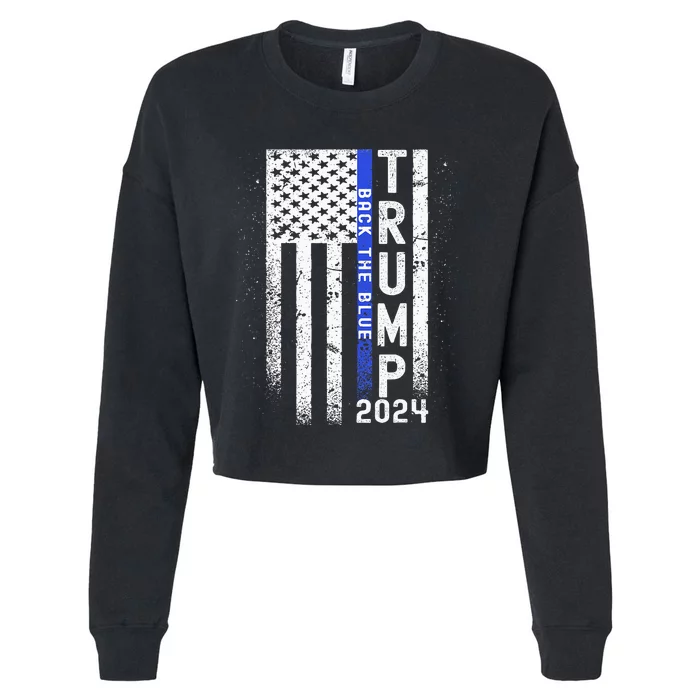 Trump 2024 Back The Blue American Flag Blue Line Cropped Pullover Crew