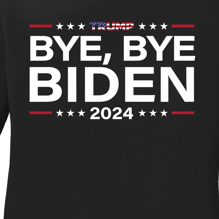 Trump 2024 Bye Bye Biden Dropped Out Election Funny Ladies Long Sleeve Shirt