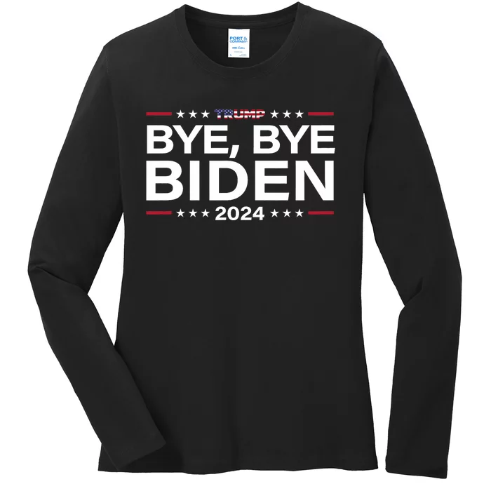 Trump 2024 Bye Bye Biden Dropped Out Election Funny Ladies Long Sleeve Shirt