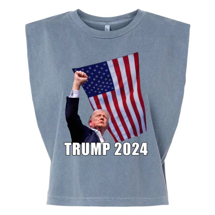 Trump 2024 Bullet Flag Fist Election Garment-Dyed Women's Muscle Tee