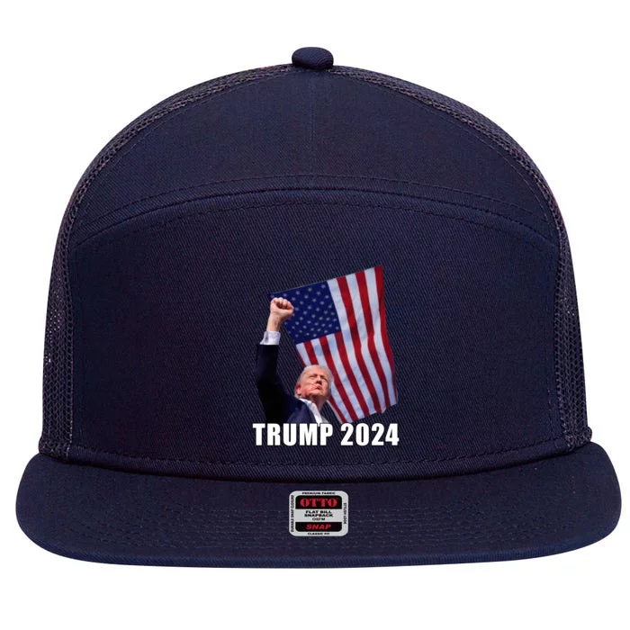 Trump 2024 Bullet Flag Fist Election 7 Panel Mesh Trucker Snapback Hat