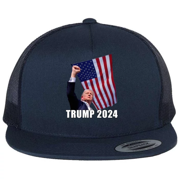 Trump 2024 Bullet Flag Fist Election Flat Bill Trucker Hat