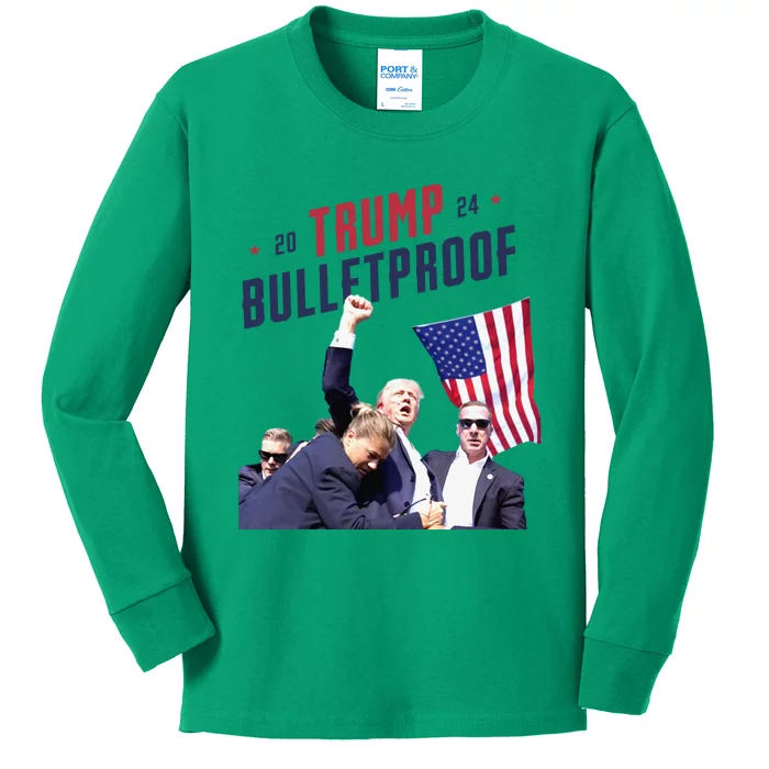 Trump 2024 Bulletproof Shooting Rally Kids Long Sleeve Shirt