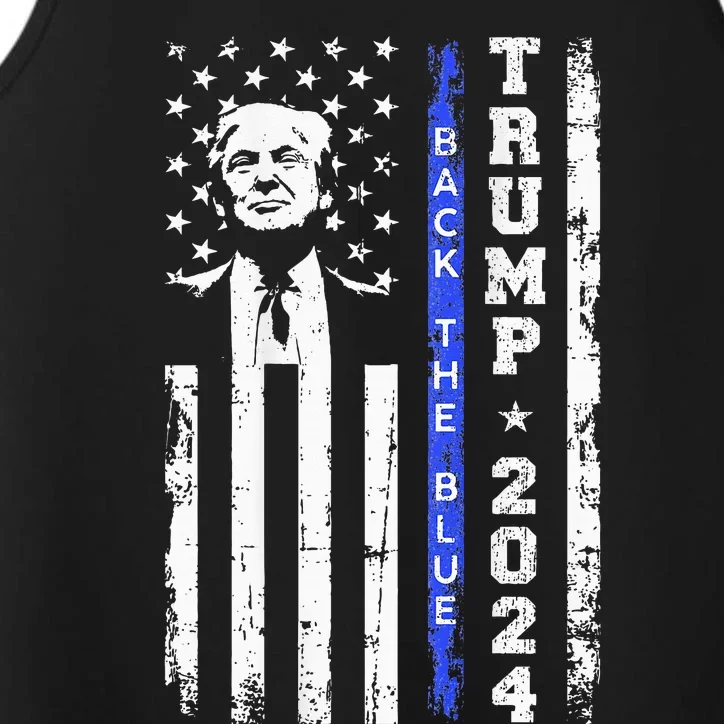 Trump 2024 Back The Blue Thin Blue Line Usa Flag Performance Tank