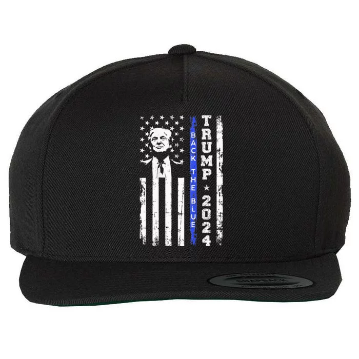 Trump 2024 Back The Blue Thin Blue Line Usa Flag Wool Snapback Cap