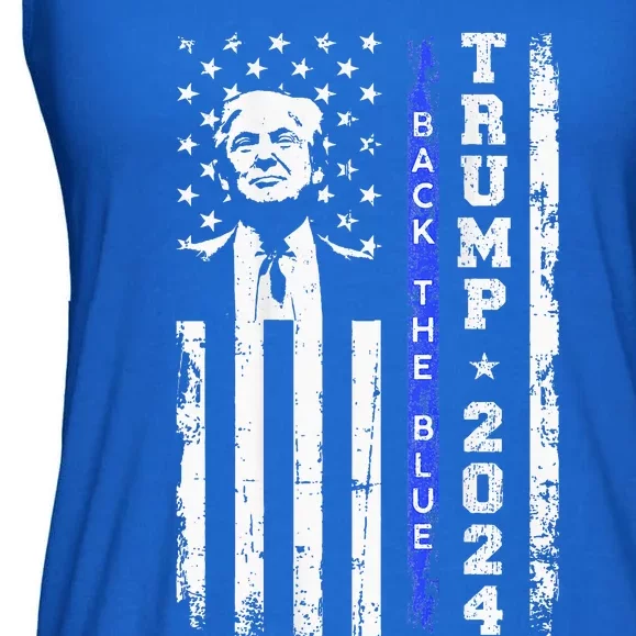 Trump 2024 Back The Blue Thin Blue Line Usa Flag Ladies Essential Flowy Tank