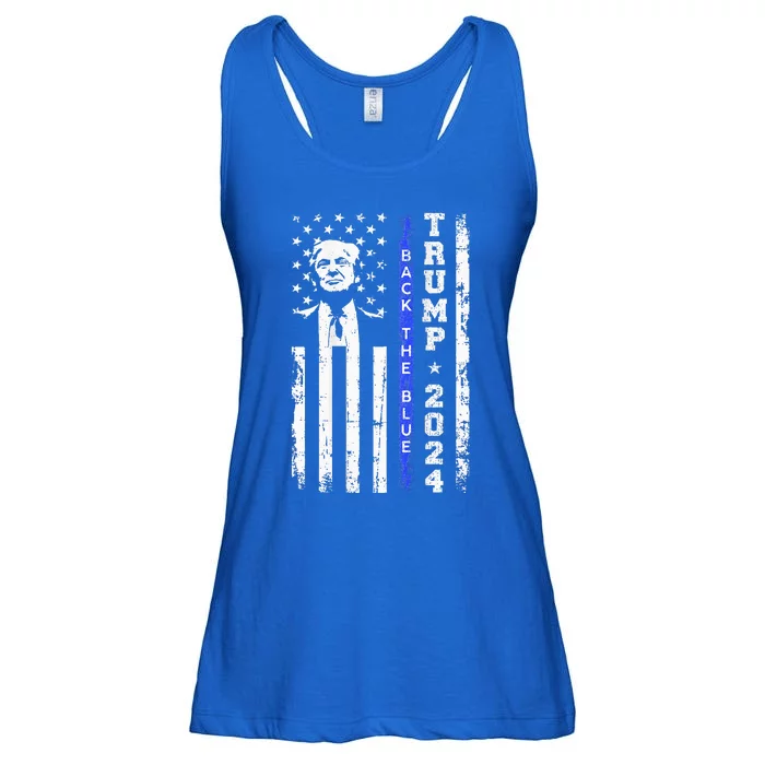 Trump 2024 Back The Blue Thin Blue Line Usa Flag Ladies Essential Flowy Tank