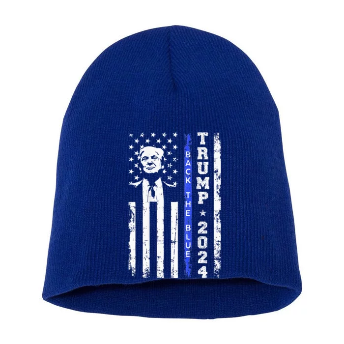 Trump 2024 Back The Blue Thin Blue Line Usa Flag Short Acrylic Beanie