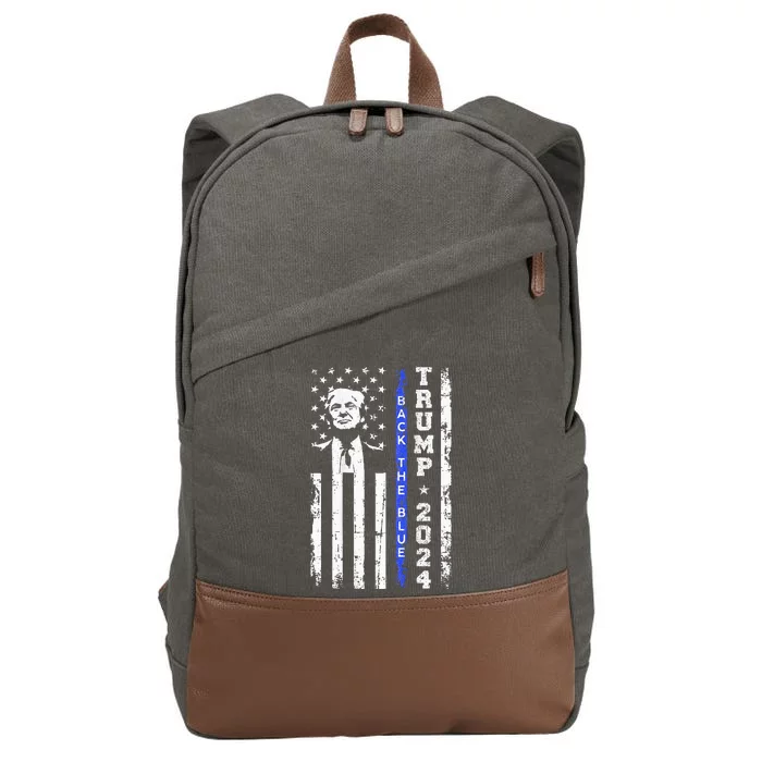 Trump 2024 Back The Blue Thin Blue Line Usa Flag Cotton Canvas Backpack