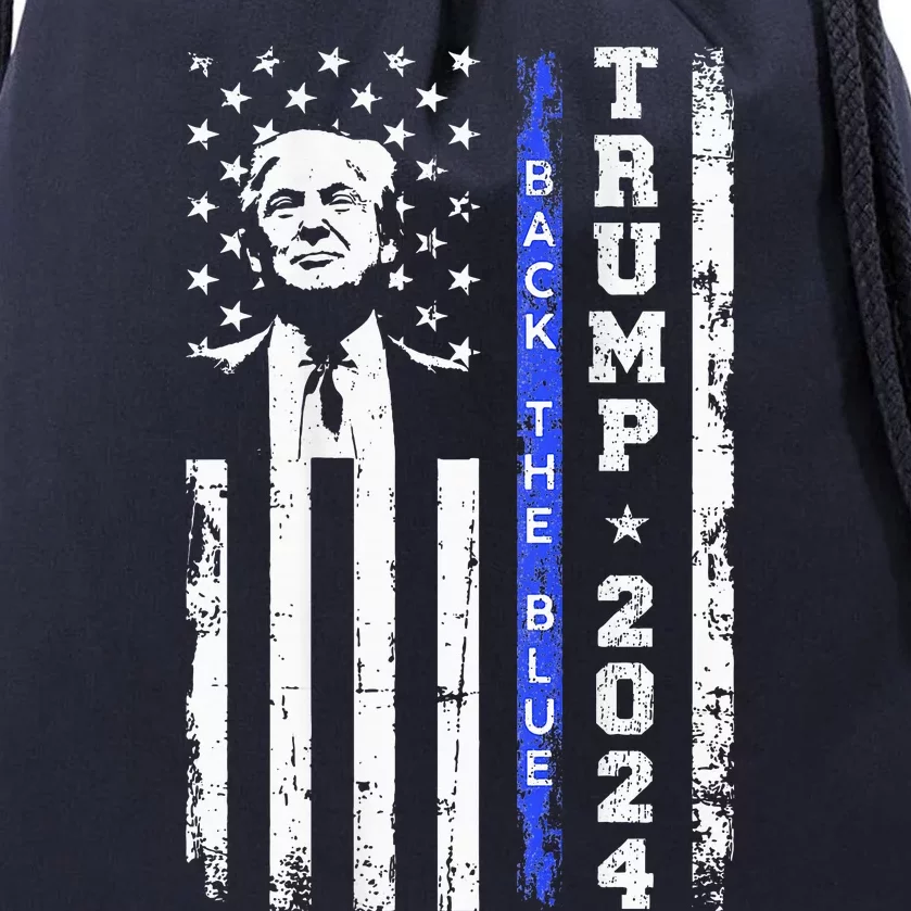 Trump 2024 Back The Blue Thin Blue Line Usa Flag Drawstring Bag