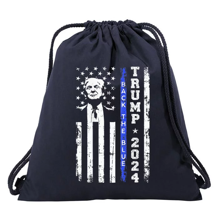 Trump 2024 Back The Blue Thin Blue Line Usa Flag Drawstring Bag